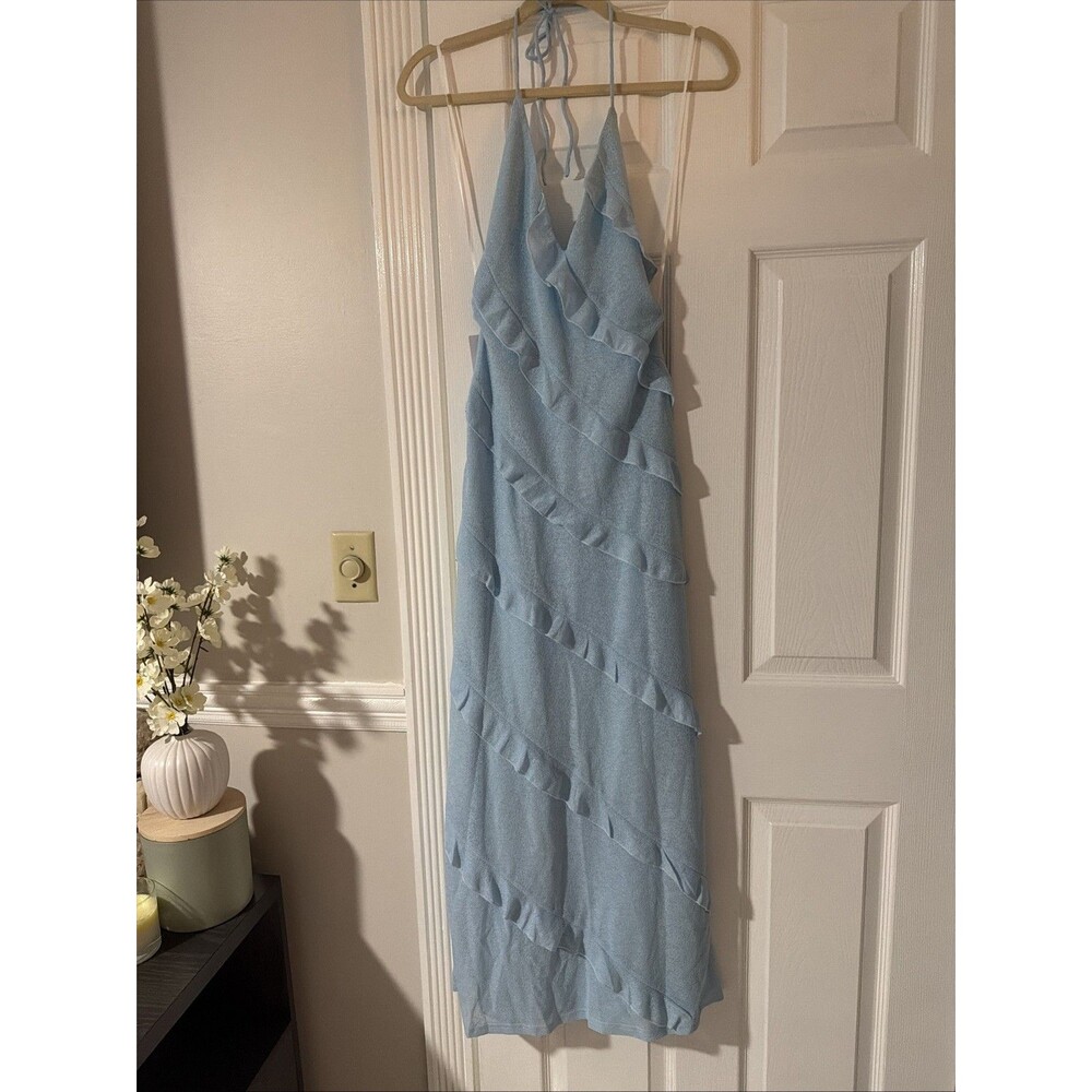 Princess Polly Adesta Frill Halter Maxi Dress Blue US 2